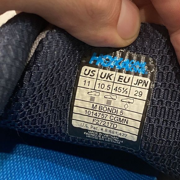 HOKA ONE ONE M Bondi 5 Gray Blue Gold Running Shoes Size 11 1014757 CGMN - Picture 10 of 10